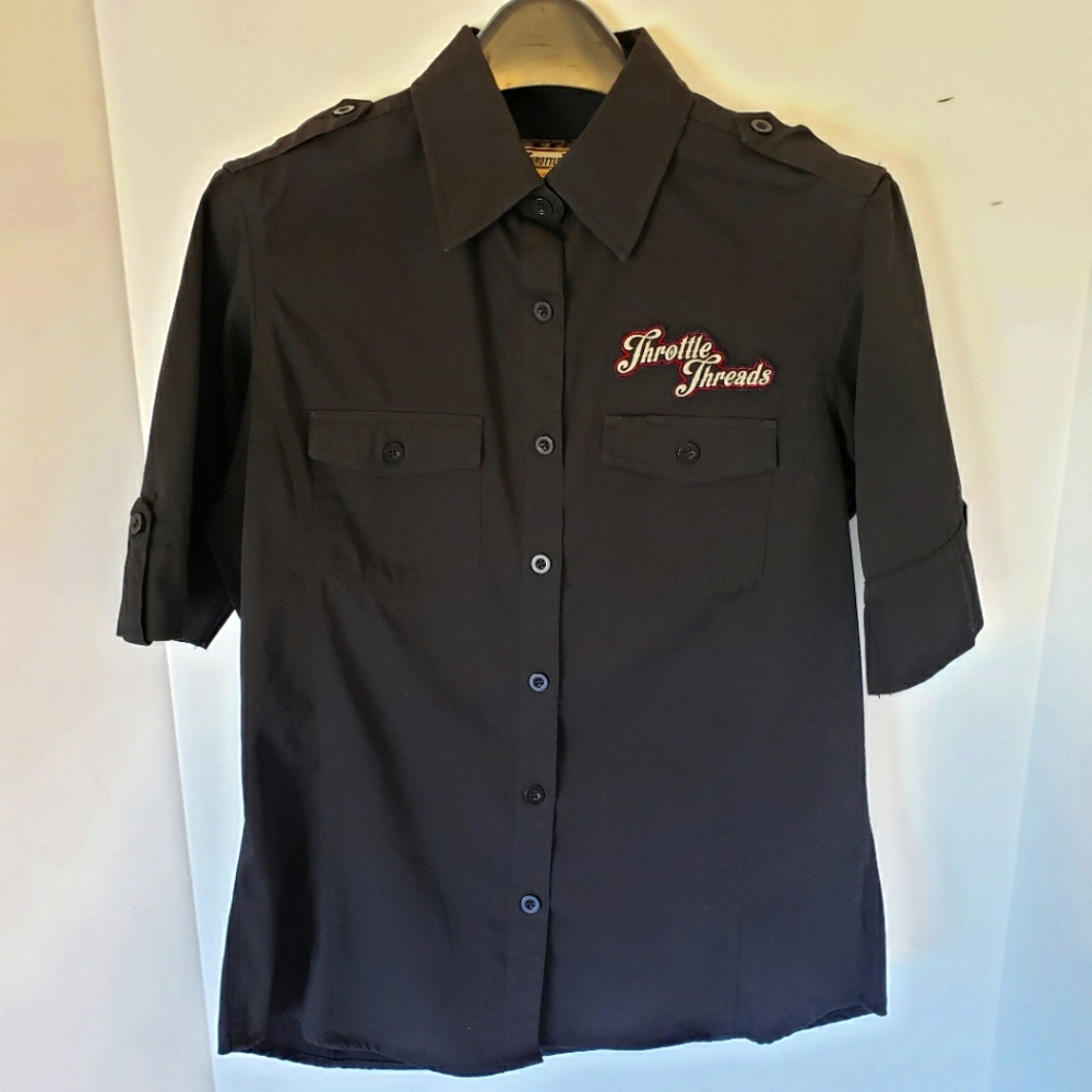Women's Throttle Threads Workwear Cotton Black  Button-Up Shirt Size M